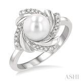 1/50 Ctw Swirl Round Cut Diamond & 7x7MM White Pearl Ring in Sterling Silver