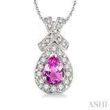 7x5mm Pear Shape Pink Sapphire and 1/2 Ctw Round Diamond Pendant in 14K White Gold with chain