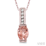 8x6 MM Oval Shape Morganite and 1/10 Ctw Diamond Pendant in 14K Rose Gold with Chain