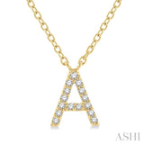 1/20 Ctw Initial 'A' Round Cut Diamond Pendant With Chain in 10K Yellow Gold