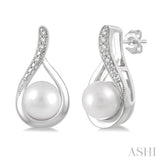 1/50 Ctw Drop Shape Round Cut Diamond & 6x6MM White Pearl Earring in Sterling Silver