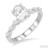 3/8 ctw Oval Shape Marquise & Round Cut Diamond Semi-Mount Engagement Ring in 14K White Gold