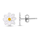 Silver with Rhodium Finish Polished Flower Earring with Push Back Clasp