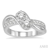 3/4 Ctw Cross Over Embraced Center Round Cut Diamond 2Stone Ring in 14K White Gold