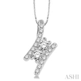 1 Ctw Twin Center Parallel Bar Round Cut Diamond 2Stone Pendant With Link Chain in 14K White Gold
