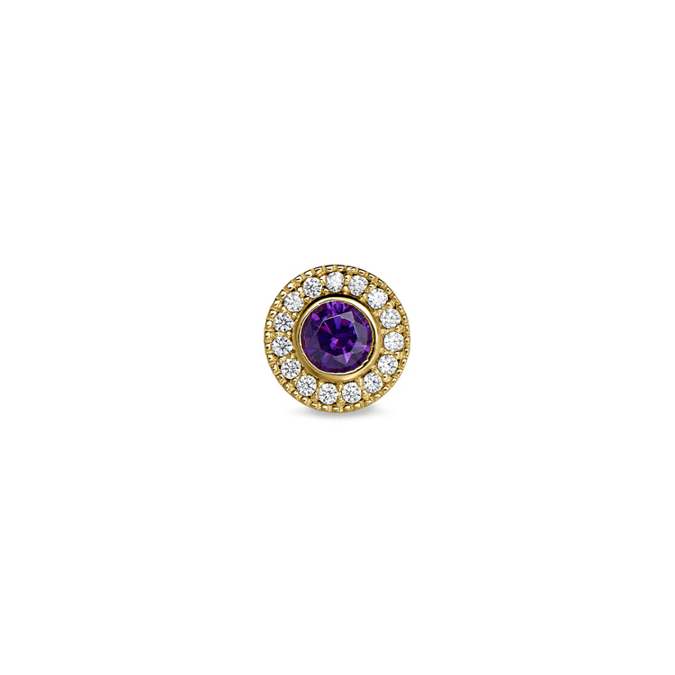 Gold Finish Finish Sterling Silver Micropave Round Simulated Amethyst Charm With Simulated Diamonds For Bl2300B