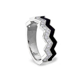Platinum Finish Sterling Silver Micropave Ring With With Black Enamel And Simulated Diamondss