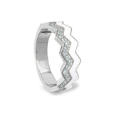 Platinum Finish Sterling Silver Micropave Ring With With White Enamel And Simulated Diamondss