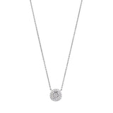 Platinum Finish Sterling Silver Micropave Round Necklace With Simulated Diamonds On 16" To 18" Adjustable Chain
