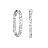 Platinum Finish Sterling Silver Micropave 3.0  Hoop Earrings With Simulated  Diamonds
