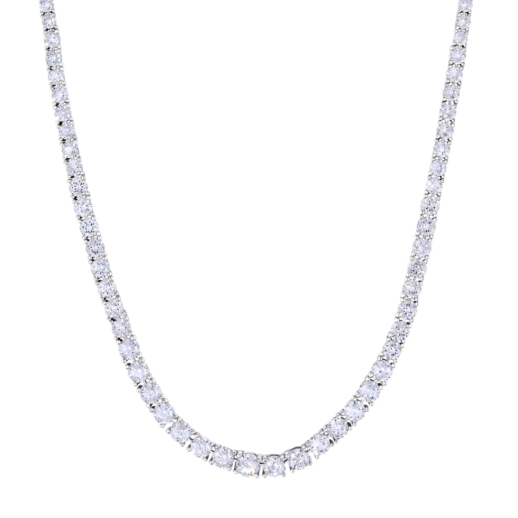 Platinum Finish Sterling Silver Micropave Necklace With Graduated Simulated Diamonds