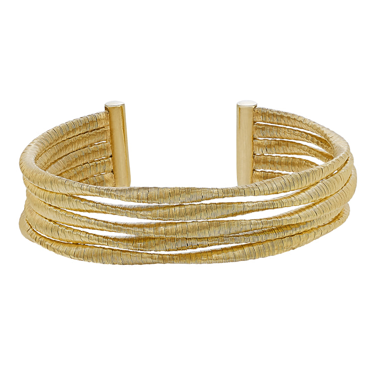 Gold Finish Sterling Silver Loosely Twisted Five Cable Cuff Bracelet