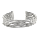 Rhodium Finish Sterling Silver Loosely Twisted Five Cable Cuff Bracelet