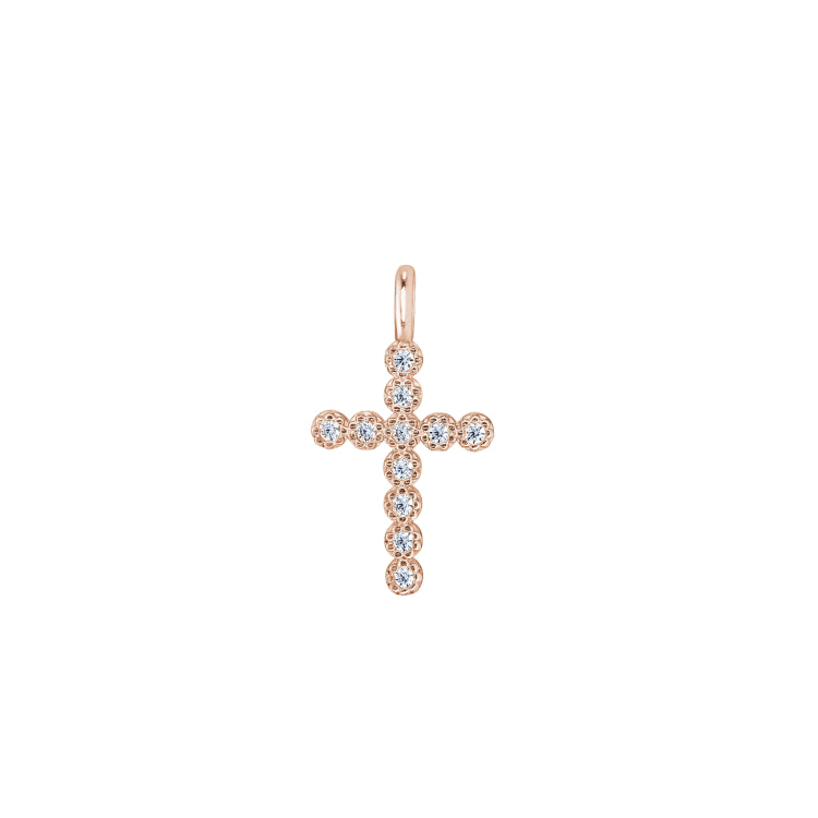 Rose Gold Finish Sterling Silver Cross Charm With Simulated Diamonds For Ll7136B