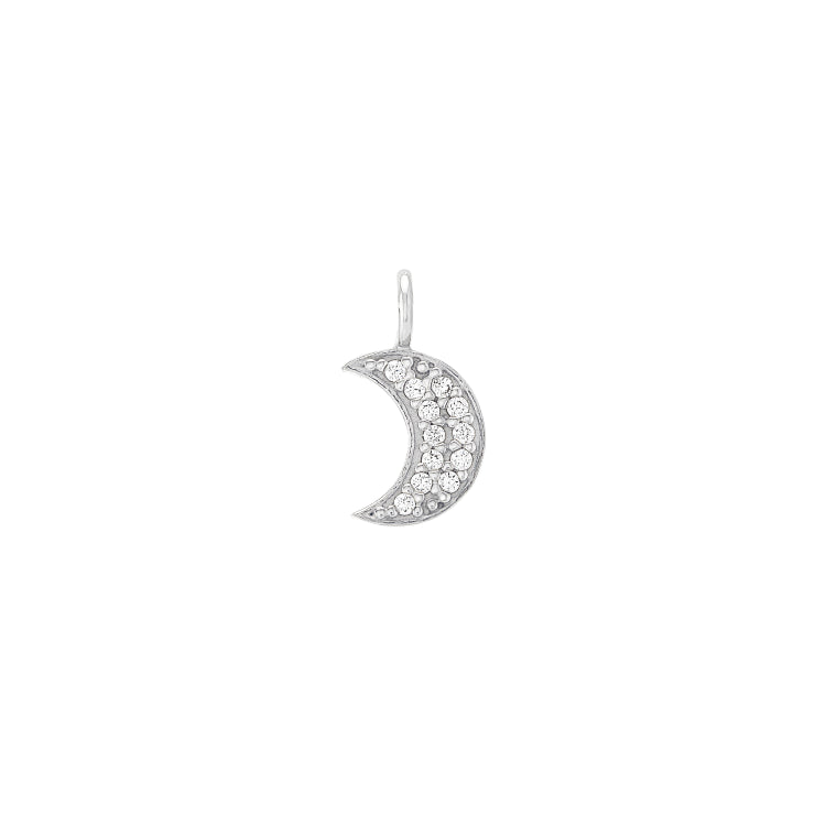 Rhodium Finish Sterling Silver Moon Charm With Simulated Diamonds For Ll7136B