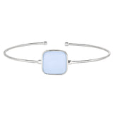 Rhodium Finish Sterling Silver Rounded Omega Cable Cuff Bracelet With A Square Aqua Marine Murano Glass Stone