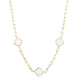 Gold Finish Sterling Silver Link Chain With 3 Square Aqua Marine Murano Glass Stones - Adjustable 18"-20"