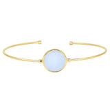 Gold Finish Sterling Silver Rounded Omega Cable Cuff Bracelet With A Round Aqua Marine Murano Glass Stone