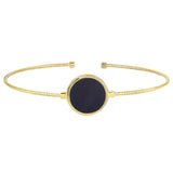 Gold Finish Sterling Silver Rounded Omega Cable Cuff Bracelet With A Round Black Murano Stone