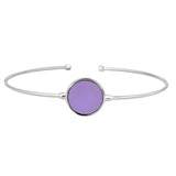 Rhodium Finish Sterling Silver Rounded Omega Cable Cuff Bracelet With A Round Purple Murano Stone