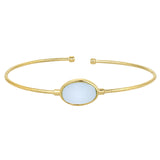 Gold Finish Sterling Silver Rounded Omega Cable Cuff Bracelet With An Oval Light Blue Murano Stone