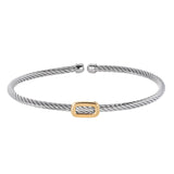 Rhodium Finish Sterling Silver Twisted Cable Cuff  Bracelet With A Gold Finish Polished Open Oval
