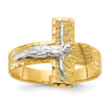 14k Two-tone Polished & Diamond-Cut Mens Crucifix Ring