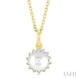 1/10 ctw Petite 6X6MM Pearl and Round Cut Diamond Fashion Pendant With Chain in 10K Yellow Gold