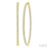 3 ctw Interior & Exterior Embellishment Round Cut Diamond Fashion 1 3/4 Inch Hoop Earring in 14K Yellow Gold