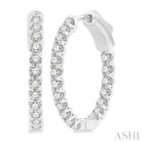 1 ctw Interior and Exterior Embellishment Round Cut Diamond Fashion Hoop Earring in 14K White Gold