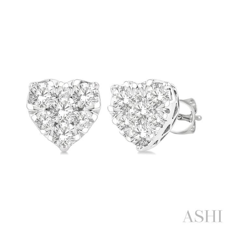 Two Heart Diamond Halo Cluster Drop Earrings (E4322) – R&R Jewelers