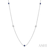 1/6 ctw Round Cut Diamond and 1.75MM Sapphire Precious Station Necklace in 14K White Gold
