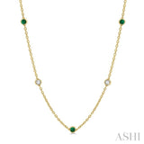 1/2 ctw Round Cut Diamond and 2.85MM Emerald Precious Station Necklace in 14K Yellow Gold
