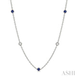 1/2 ctw Round Cut Diamond and 2.85MM Sapphire Precious Station Necklace in 14K White Gold