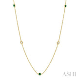 1/4 ctw Round Cut Diamond and 2.25MM Emerald Precious Station Necklace in 14K Yellow Gold