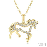 1/8 Ctw Horse Symbol Petite Round Cut Diamond Fashion Pendant With Chain in 10K Yellow Gold