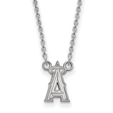 10k White Gold MLB LogoArt Los Angeles Angels Letter A with Halo Small Pendant 18 inch Necklace