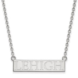 10k White Gold LogoArt Lehigh University Large Bar Pendant 18 inch Necklace