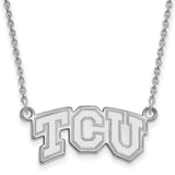 10k White Gold LogoArt Texas Christian University T-C-U Small Pendant 18 inch Necklace