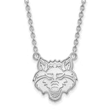 10k White Gold LogoArt Arkansas State University Wolf Large Pendant 18 inch Necklace
