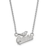 10k White Gold MLB LogoArt Baltimore Orioles Script with Bird Small Pendant 18 inch Necklace