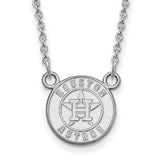10k White Gold MLB LogoArt Houston Astros Circle Small Pendant 18 inch Necklace