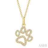 1/6 Ctw Open Dog Paw Petite Round Cut Diamond Fashion Pendant With Chain in 10K Yellow Gold